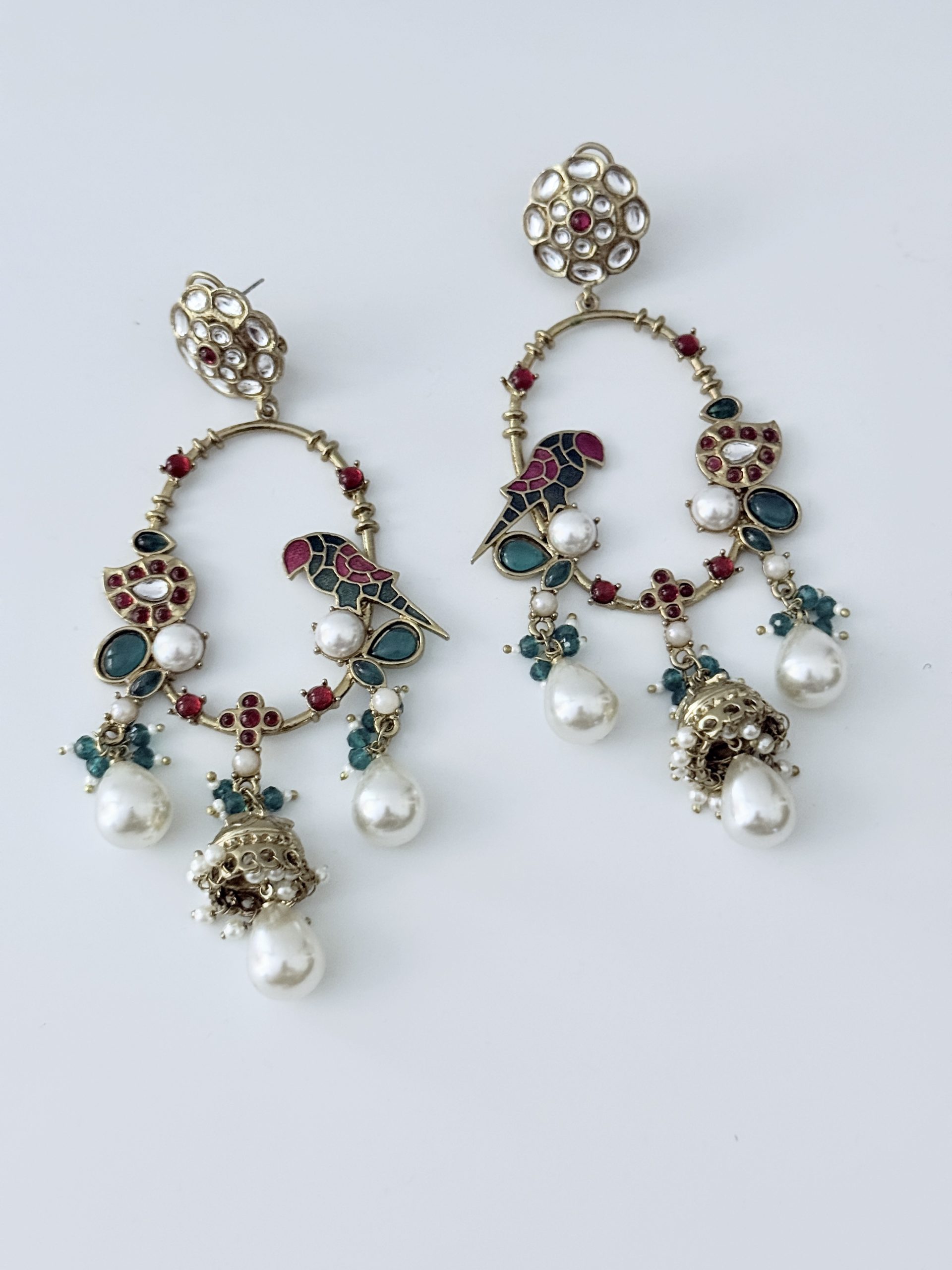 Chandbalas with parrot in meena , kudan detailing