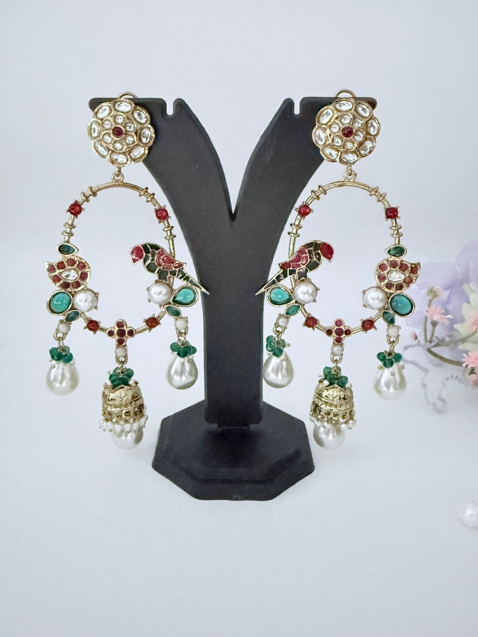 Chandbalas with parrot in meena , kudan detailing - Image 4